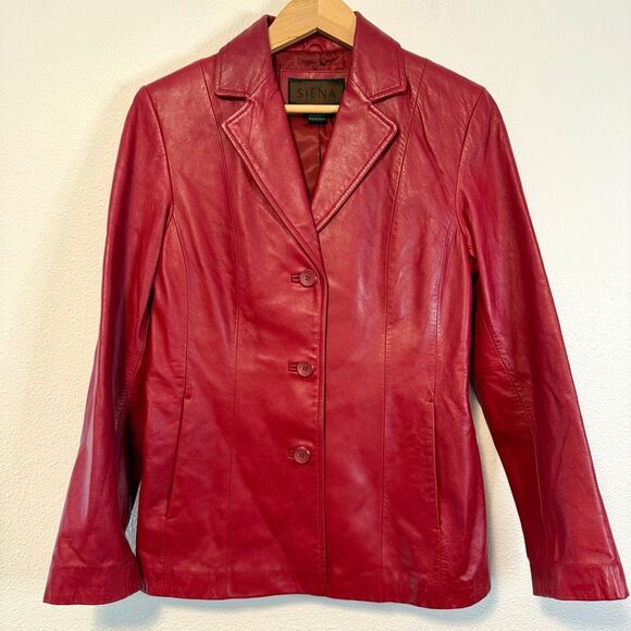 Siena Red Leather Jacket Size 6 - Picture 1 of 10